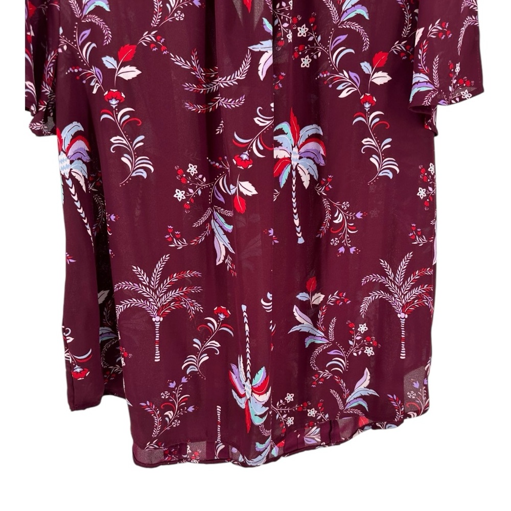 Liz Claiborne Plus Womens Split Crew Neck Short Sleeve Blouse Cherry Palms 0X - Picture 7 of 11